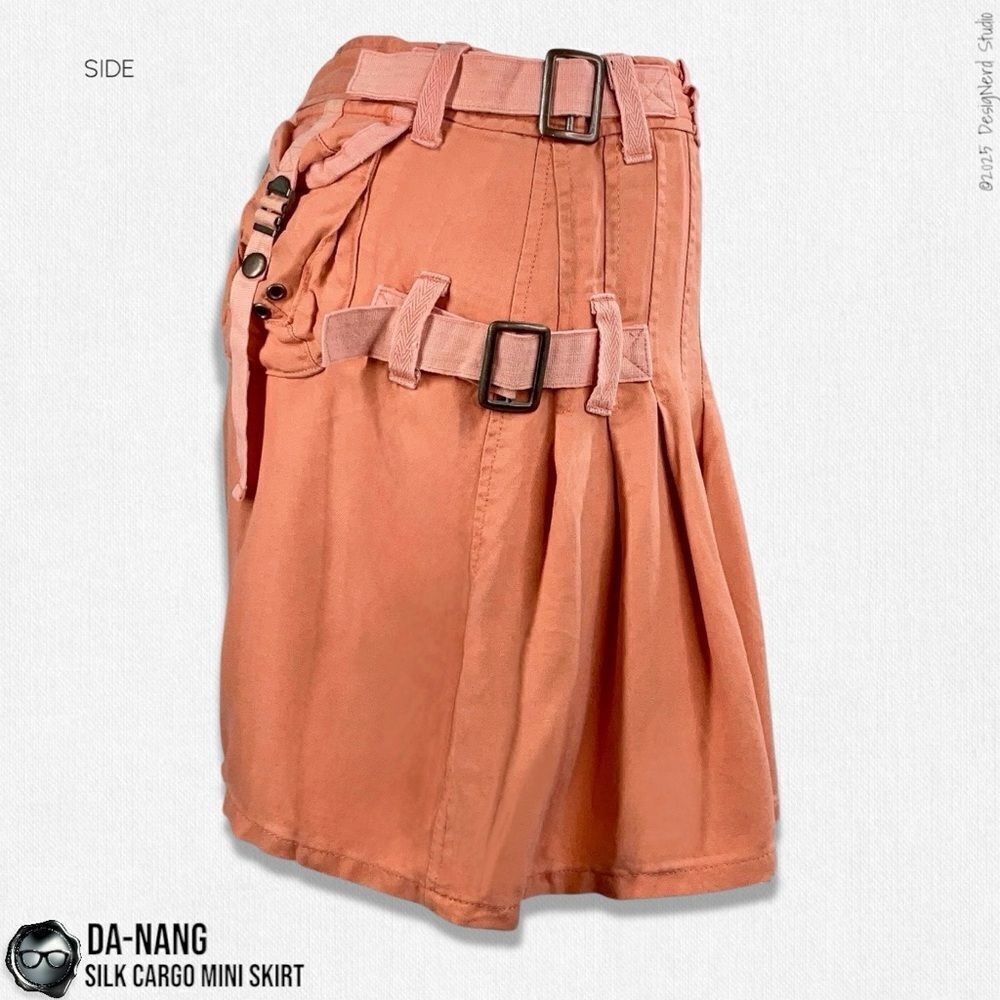 DA-NANG SURPLUS INDO-CHINE VINTAGE SILK PLEATED CARGO MINI SKIRT IN CORAL SMALL - Picture 5 of 13